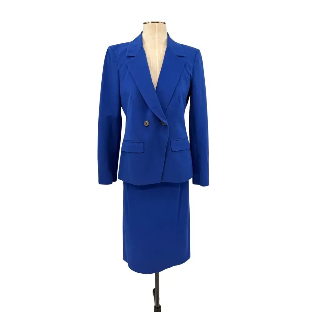 J.Crew Devon Bi-Stretch Double Breasted Blazer Pencil Skirt Suit Blue Size 6